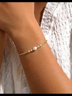 Delicate Gold Pearl Beaded Bracelet - Women Jewelry